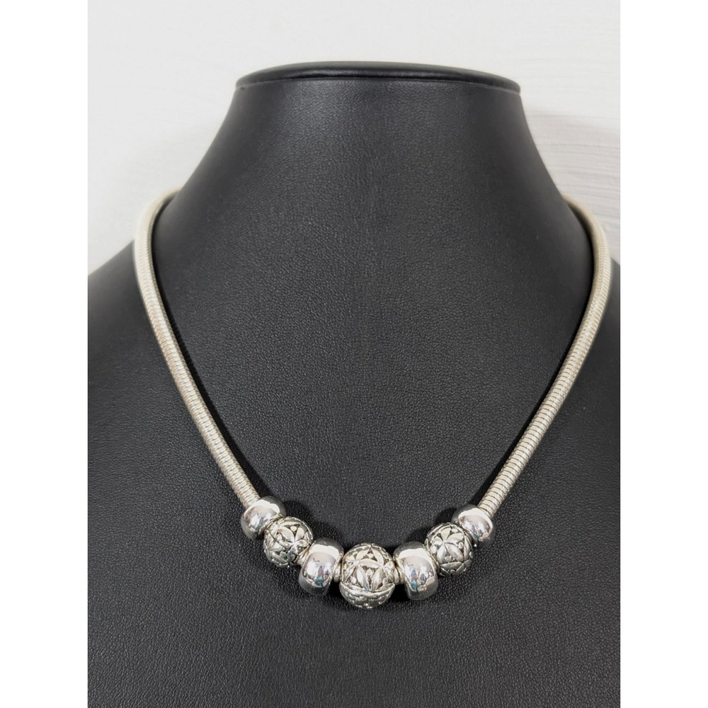 Silver-Tone Snake Chain Necklace With Intricate Filigree Beads Boho Western